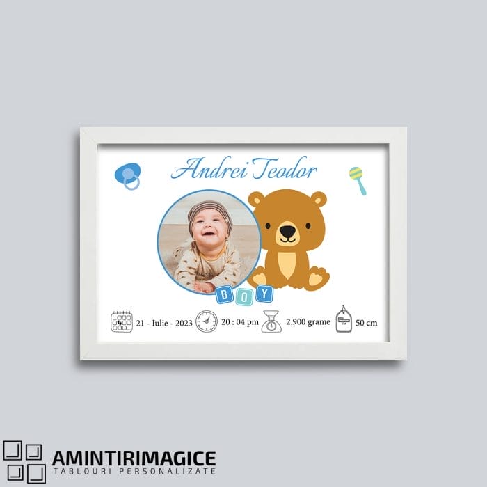 Tablou Personalizat Bebeluși cu Poză și Date - Baby Bear