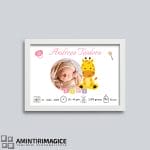 Tablou Personalizat Bebeluși cu Poză și Datele Nașterii - Baby Giraffe