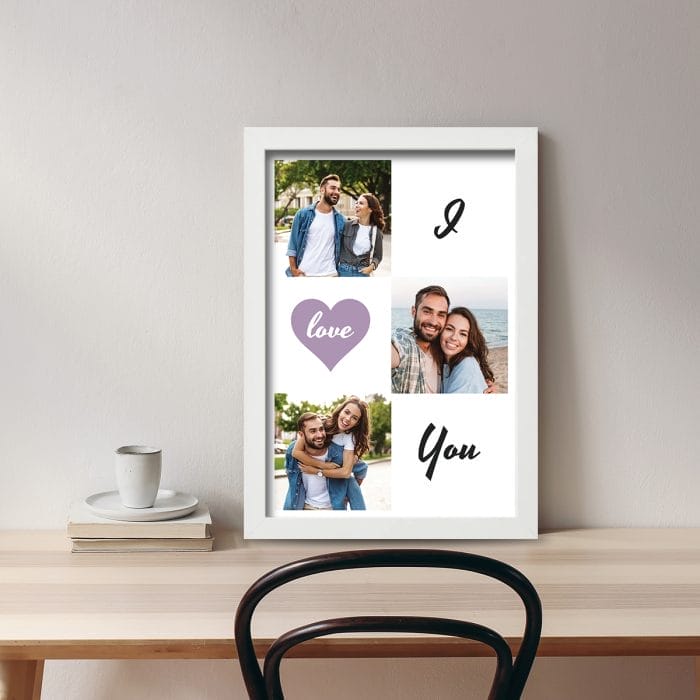 Tablou Personalizat pentru Cupluri cu Trei poze - I Love You birou