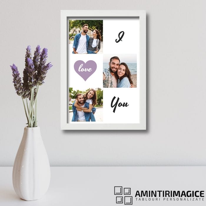 Tablou Personalizat pentru Cupluri cu Trei poze - I Love You perete
