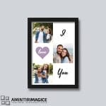 Tablou Personalizat pentru Cupluri cu Trei poze - I Love You rama neagra