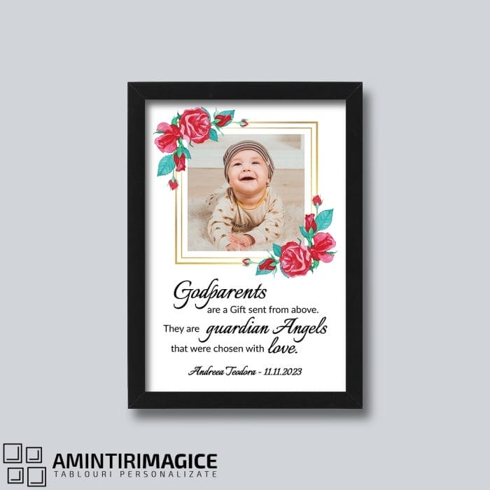 Tablou Personalizat Nași de Botez - Godparents are a Gift rama neagra