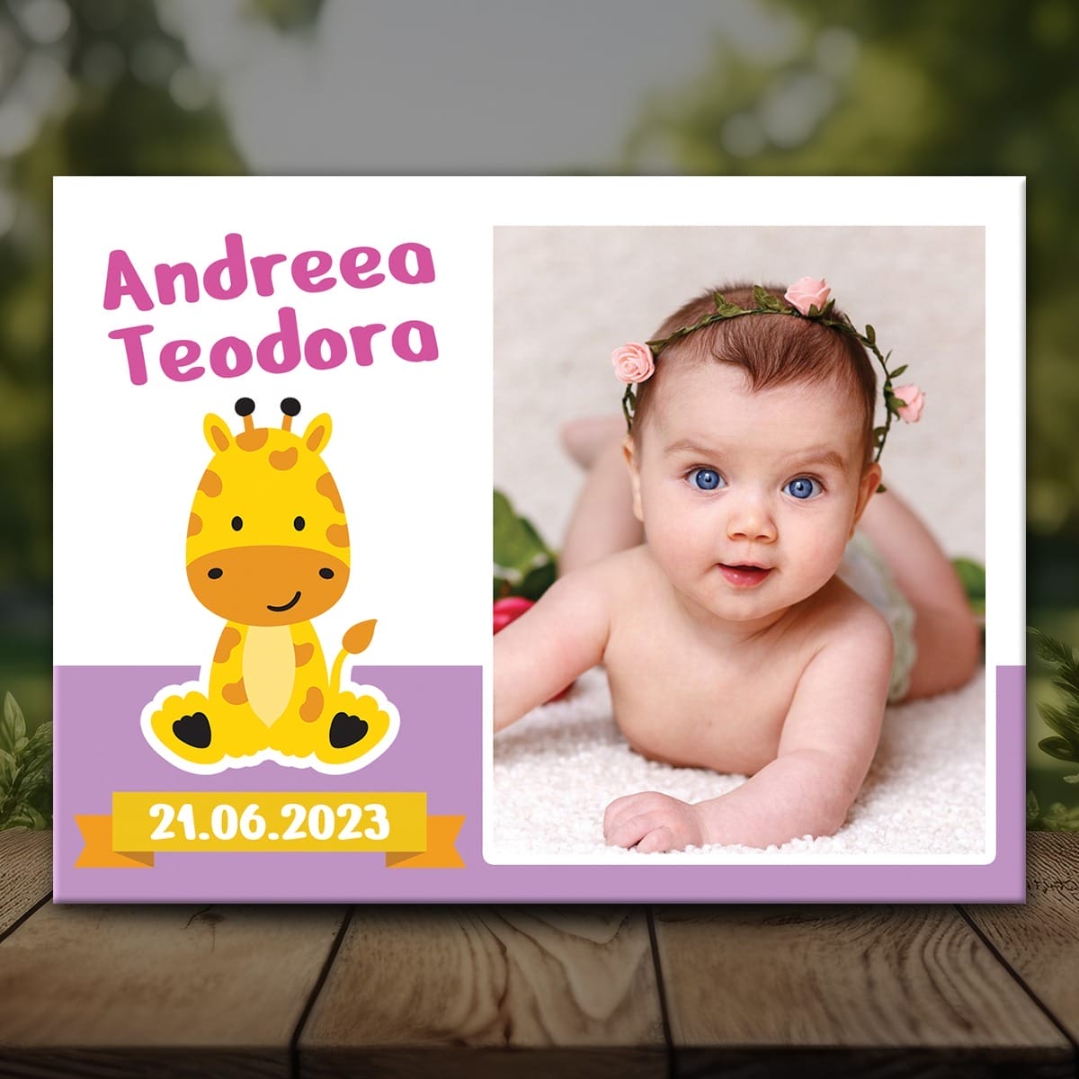 Botez MMBF-03 Mockup Mărturie Magnetică Fetițe - Girafă - MMBF-03