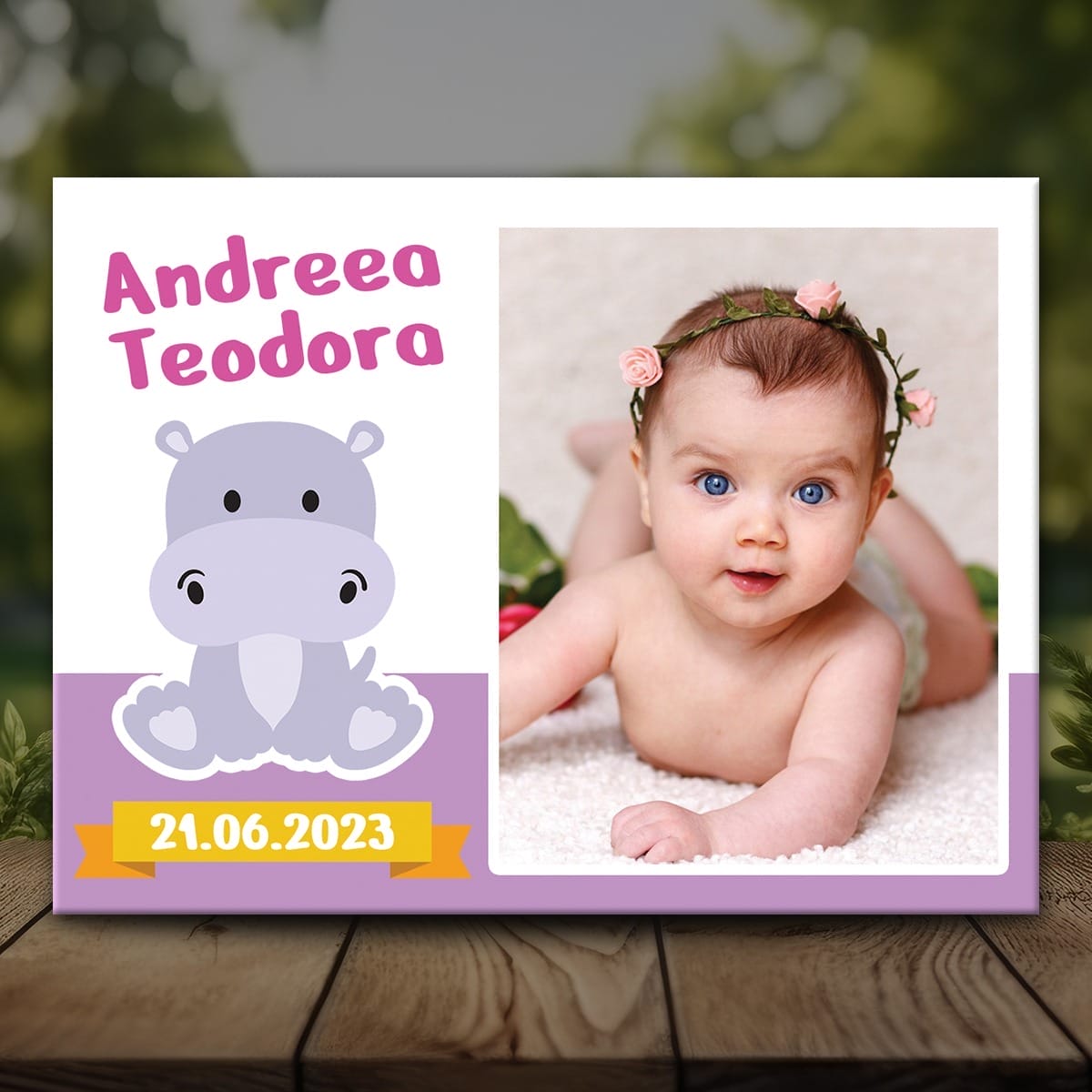 Botez MMBF-04 Mockup Mărturie Magnetică Fetițe - Hipopotam - MMBF-04