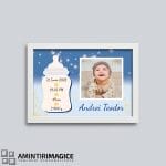 Tablou Bebe cu Poză și Detalii Naștere Baiat rama alba