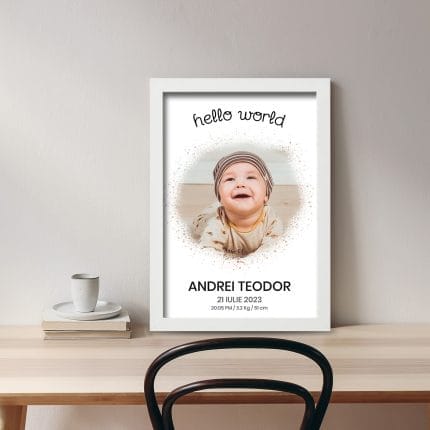 Tablou Nou-Născut Personalizat - Hello World birou