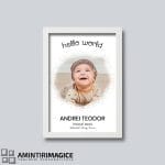 Tablou Nou-Născut Personalizat - Hello World rama alba