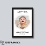 Tablou Nou-Născut Personalizat - Hello World rama neagra