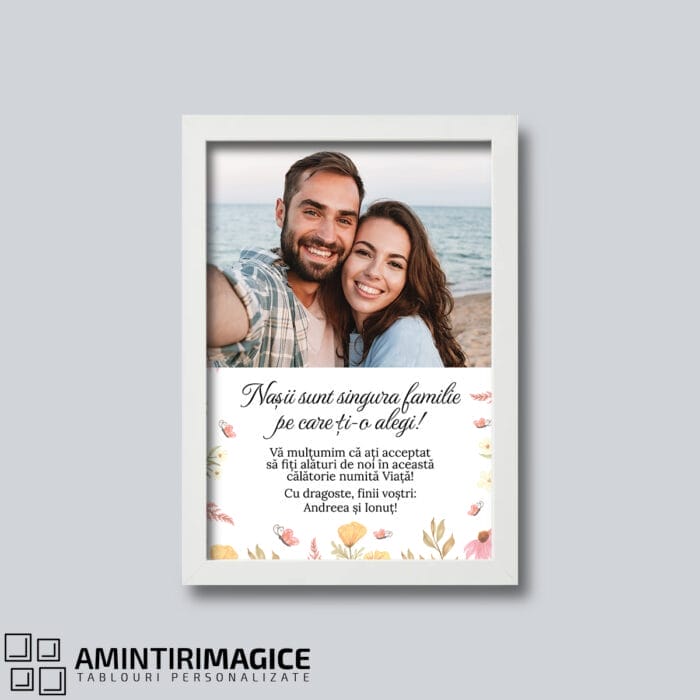 Tablou Personalizat - Nașii sunt singura familie pe care ți-o alegi - ramă albă - amintirimagice.ro
