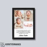 Tablou Personalizat Nou-Născuți cu Patru Poze și Text rama neagra