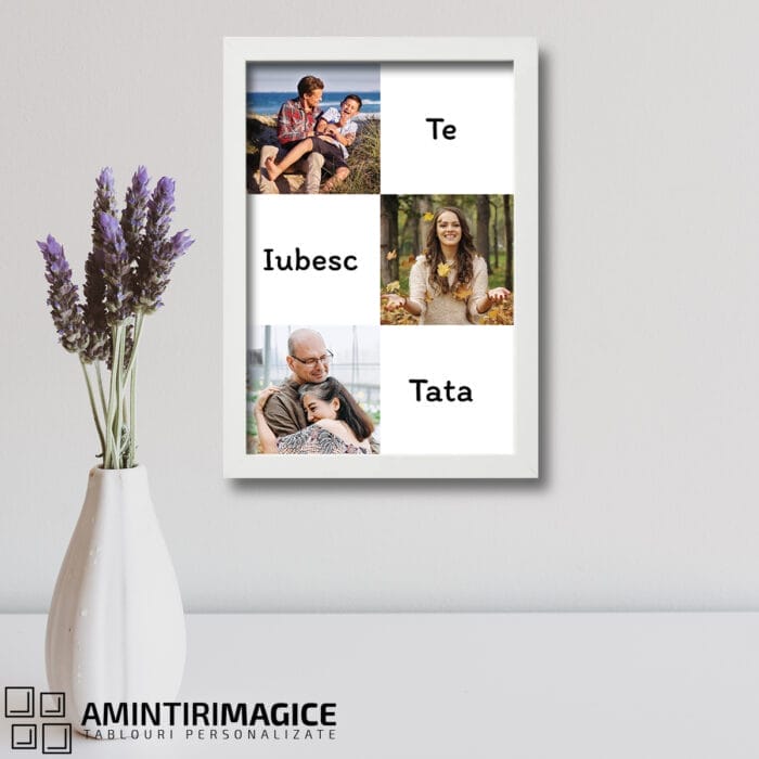 Tablou personalizat cu trei poze Te Iubesc Tata perete