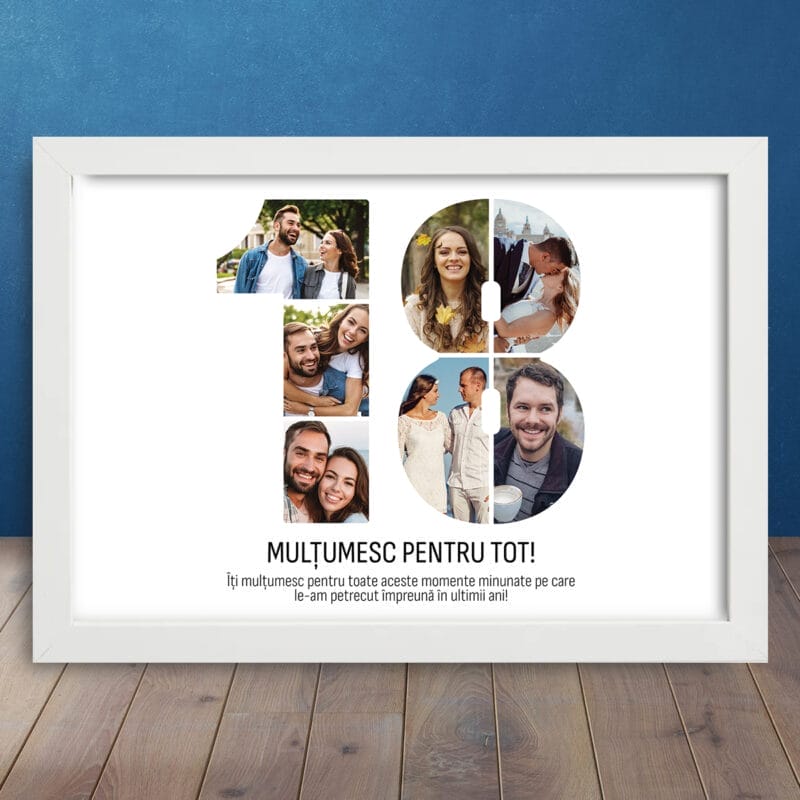 Tablou Aniversări Personalizat cu imagini și mesaj - Numărul 18