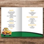 Meniu printat botez băieți cu maținuță galbenă - MBB-23 - interior - amintirimagice.ro