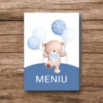 Meniu de botez printat cu ursuleț - MBB-26 - amintirimagice.ro