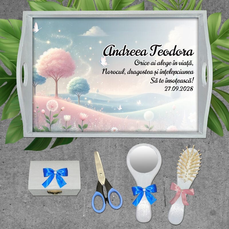 Tavă moț personalizată cu nume și mesaj - AMTM-02 - set alb - amintirimagice.ro