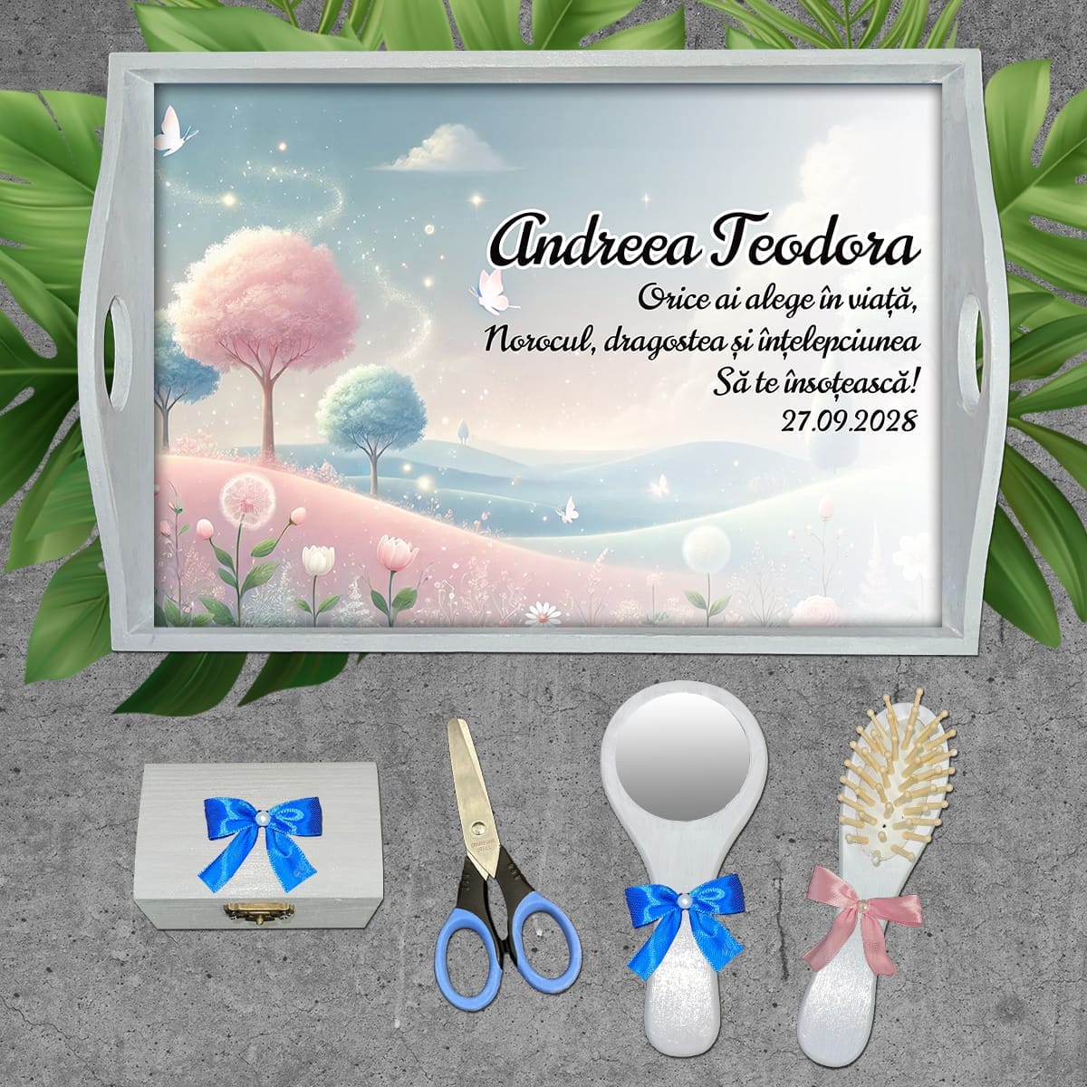 AMTM-02 set alb Tavă moț personalizată cu nume și mesaj - AMTM-02 - set alb - amintirimagice.ro