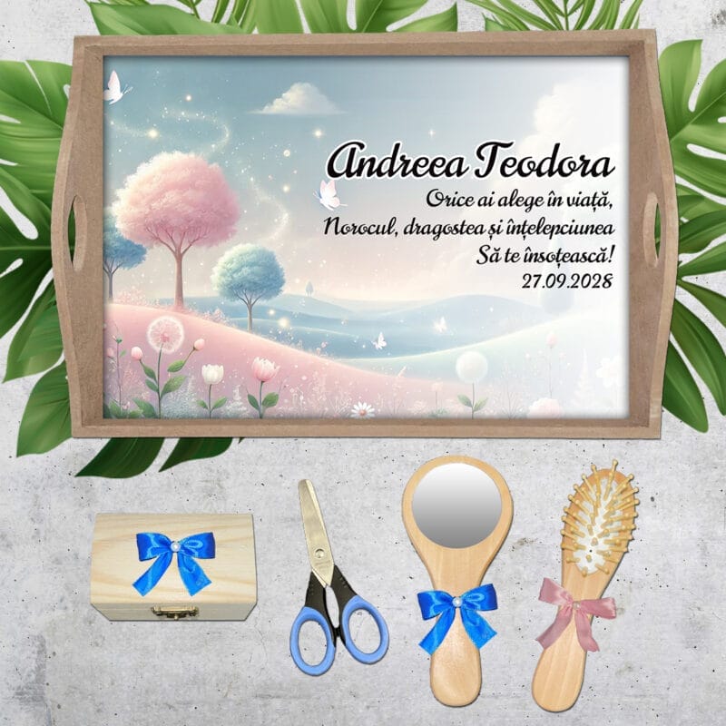 Tavă moț personalizată cu nume și mesaj - AMTM-02 - set natur - amintirimagice.ro