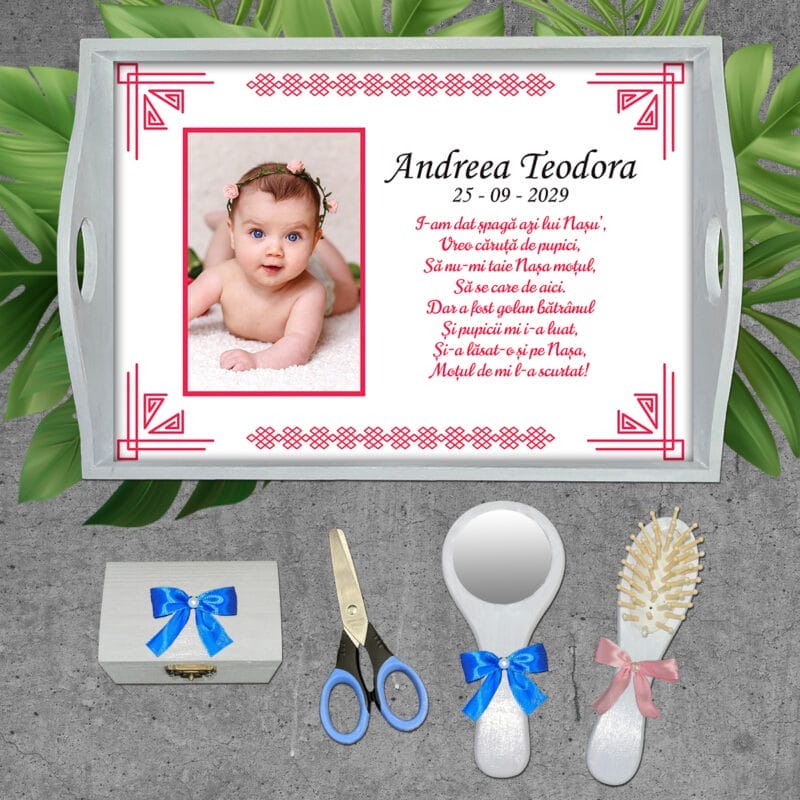 Tăviță moț cu fotografie și design clasic - AMTM-05 - set alb - amintirimagice.ro