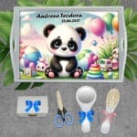 Tăviță pentru moț personalizată cu Ursuleț Panda - AMTM-11 - set alb -amintirimagice.ro