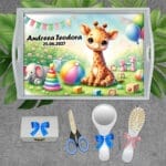 Tavă pentru moț/turtă cu desen Girafă - AMTM-12 - set alb - amintirimagice.ro