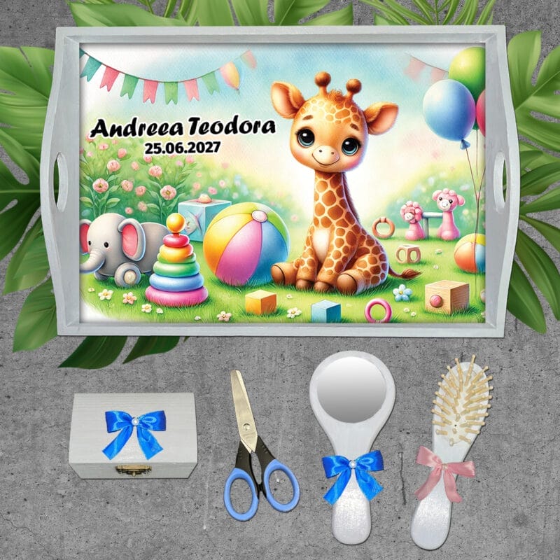 Tavă pentru moț/turtă cu desen Girafă - AMTM-12 - set alb - amintirimagice.ro