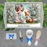 Tavă pentru tăiere moț personalizată cu nume - AMTM-13 - set alb - amintirimagice.ro