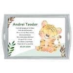 Tăviță moț personalizată cu nume, dată și Tigru - AMTM-14 - albă - amintirimagice.ro