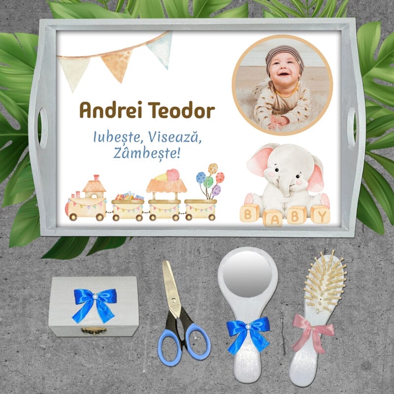 Tavă moț cu nume, mesaj și poză - AMTM-15 - set alb - amintirimagice.ro