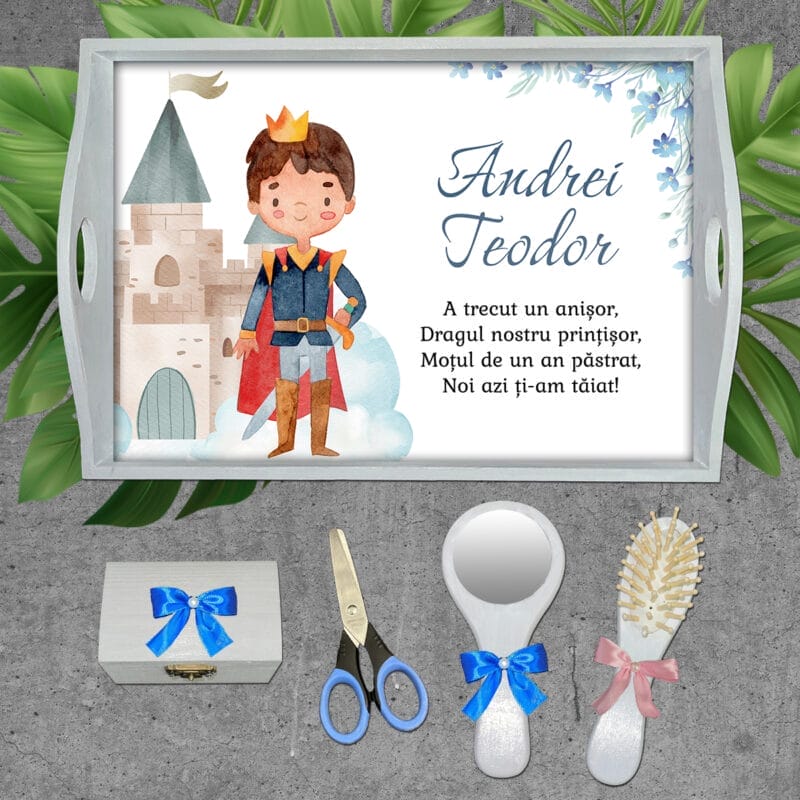 Tăviță moț băiat cu prinț - AMTMB-01 - set alb - amintirimagice.ro