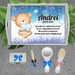 Tăviță personalizată moț băieți cu Ursuleț - AMTMB-02 - set alb - amintirimagice.ro