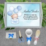 Tăviță pentru moț băieți cu Ursuleț și Baloane - AMTMB-04 - set alb - amintirimagice.ro