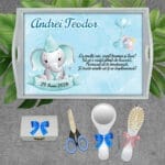 Tavă moț băieți personalizată cu Elefănțel - AMTMB-07 - set alb - amintirimagice.ro