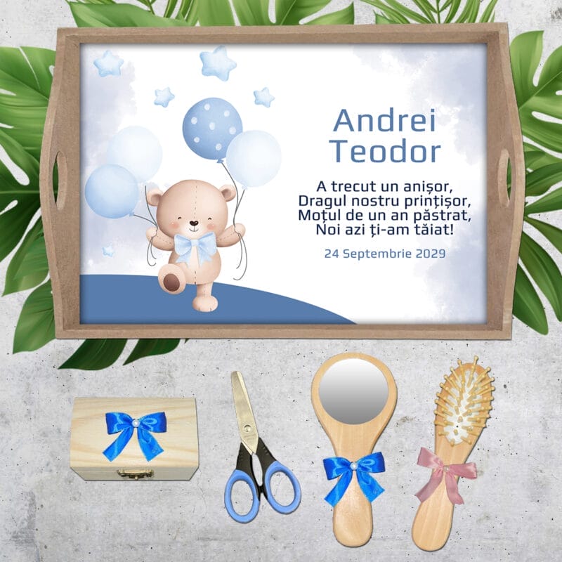Taviță personalizată moț băiat - AMTMB-09 - set natur - amintirimagice.ro