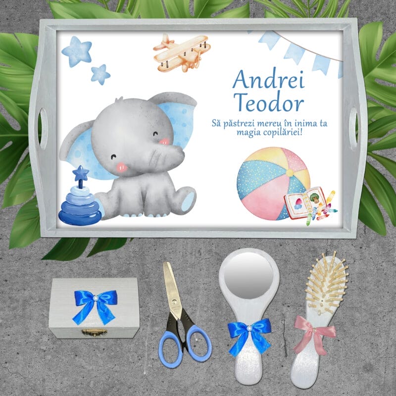 Tavă de moț personalizată cu nume și cu mesaj - AMTMB-10 - set alb - amintirimagice.ro