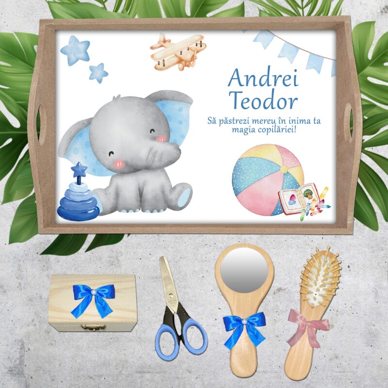 Tavă de moț personalizată cu nume și cu mesaj - AMTMB-10 - set natur - amintirimagice.ro