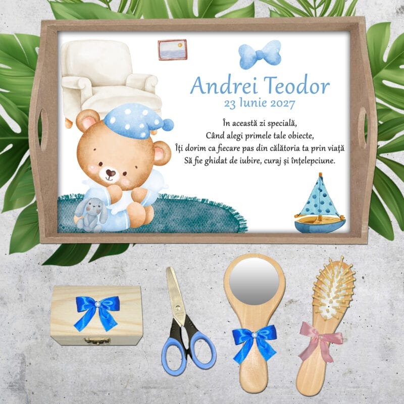 Set personalizat moț băieți - AMTMB-11 - set natur - amintirimagice.ro