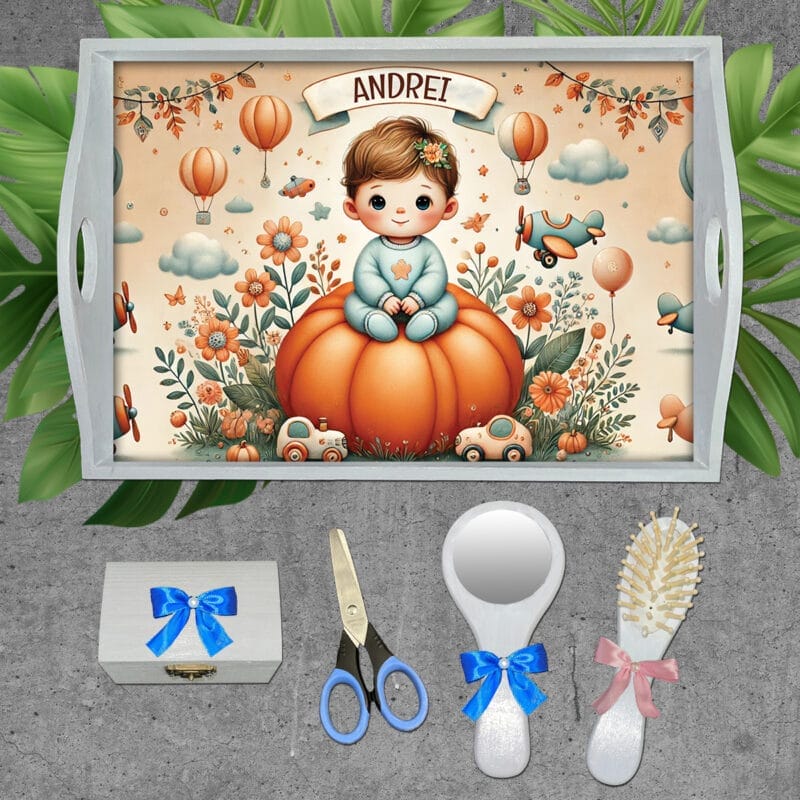 Tăviță moț băieți personalizată - AMTMB-12 - set alb - amintirimagice.ro