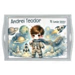 Tăviță moț băieți cu Astronaut - AMTMB-14 - albă - amintirimagice.ro