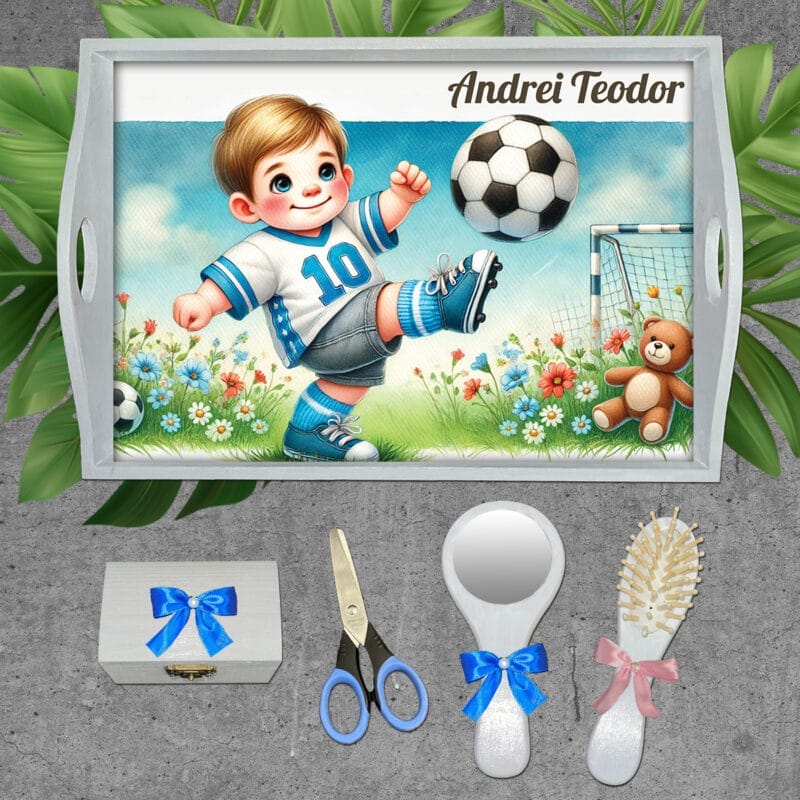 Tăviță moț băieți cu Fotbalist - AMTMB-16 - set alb - amintirimagice.ro
