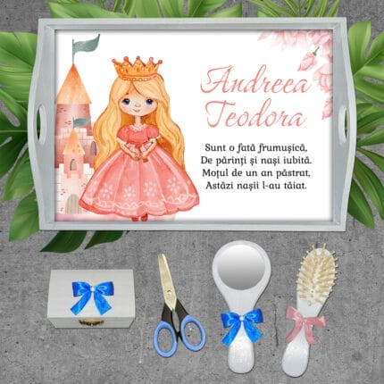 Tăviță moț fete cu Prințesă - AMTMF-01 - set alb - amintirimagice.ro