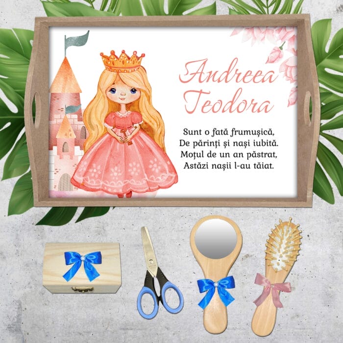 Tăviță moț fete cu Prințesă - AMTMF-01 - set natur - amintirimagice.ro