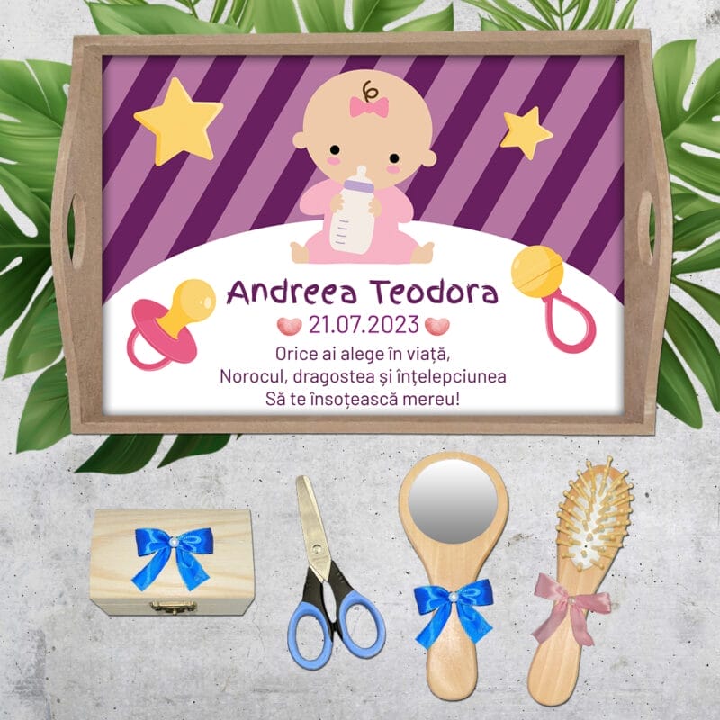 Tavă moț personalizată pentru Fete - AMTMF-03 - set natur - amintirimagice.ro