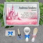 Tăviță moț fetițe cu Castel Roz - AMTMF-05 - set alb - amintirimagice.ro