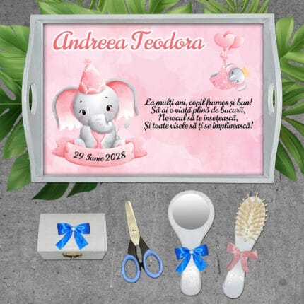 Tavă pentru moț fete cu Elefănțel - AMTMF-07 - set alb - amintirimagice.ro