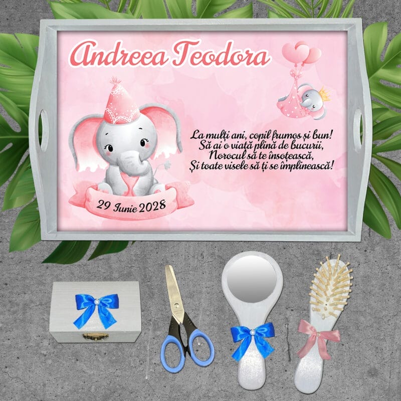 Tavă pentru moț fete cu Elefănțel - AMTMF-07 - set alb - amintirimagice.ro