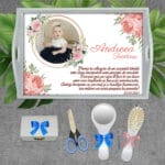 Tăviță turtă fete personalizată cu Poză și Flori - AMTMF-08 - set alb - amintirimagice.ro