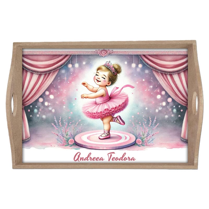 Tavă turtă fete personalizată cu Balerină - AMTMF-17 - natur - amintirimagice.ro