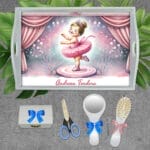 Tavă turtă fete personalizată cu Balerină - AMTMF-17 - set alb - amintirimagice.ro