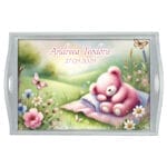 Tăviță ceremonie turtă fete cu Ursuleț Somnoros - AMTMF-18 - albă - amintirimagice.ro