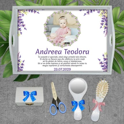 Tăviță Moț personalizată cu Poză, Nume, Mesaj și Dată - AMTM-16 - set alb - amintirimagice.ro